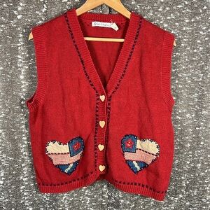 Robin Sinkler Valentine's Day Patchwork Heart Button Up Cardigan Sweater‎